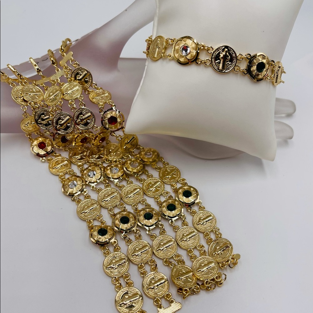 Bracelets, image of Saint Benedict gold plated